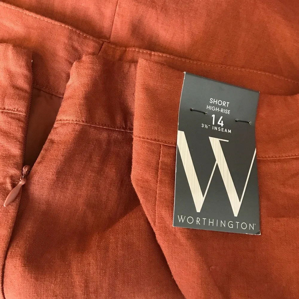 Worthington New Women’s 14 Santiago Rust Orange High Rise Linen Pleat Shorts NWT - Picture 11 of 13